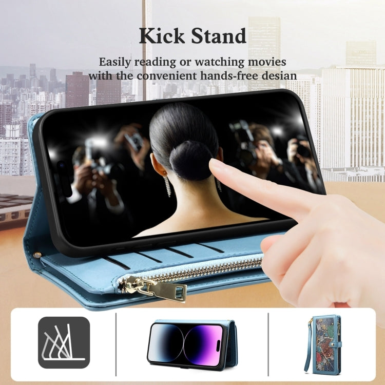 For Motorola Moto G04 / G24 ESEBLE Star Series Lanyard Zipper Wallet RFID Leather Case(Blue)