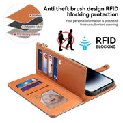 For Motorola Moto G34 ESEBLE Star Series Lanyard Zipper Wallet RFID Leather Case(Brown)