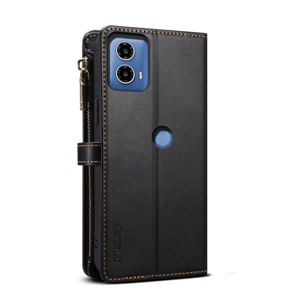 For Motorola Moto G34 ESEBLE Star Series Lanyard Zipper Wallet RFID Leather Case(Black)
