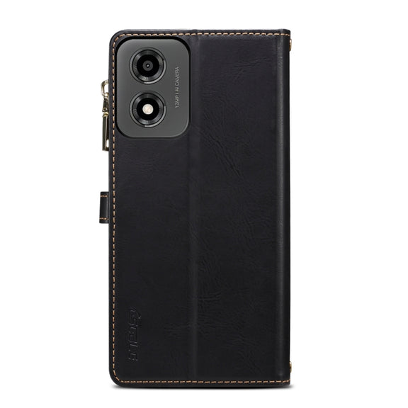 For Motorola Moto E14 ESEBLE Star Series Lanyard Zipper Wallet RFID Leather Case(Black)