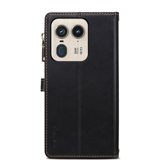 For Motorola Edge 50 Ultra ESEBLE Star Series Lanyard Zipper Wallet RFID Leather Case(Black)