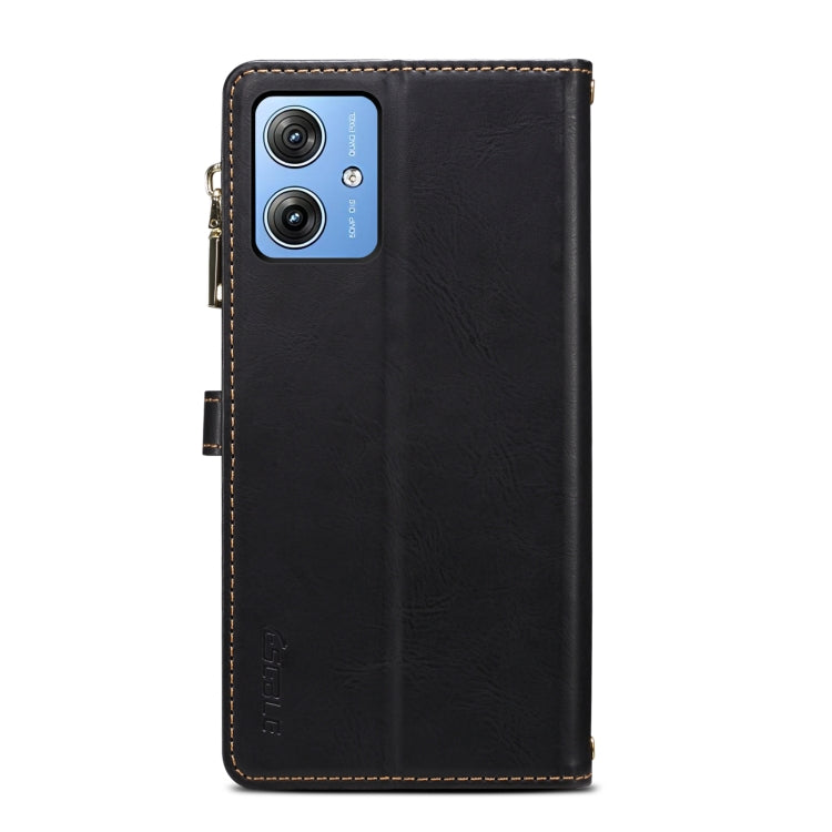 For Motorola Moto G64 5G Global ESEBLE Star Series Lanyard Zipper Wallet RFID Leather Case(Black)