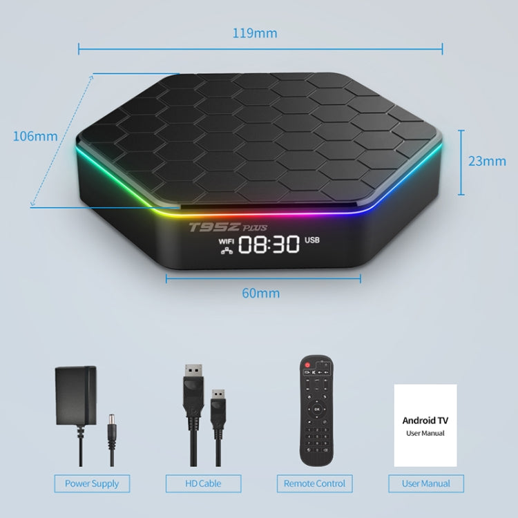 T95Z Plus 8K WiFi6 Android 12.0 Smart TV Box with Remote Control, 4GB+128GB, Allwinner H618 Quad-Core(AU Plug)