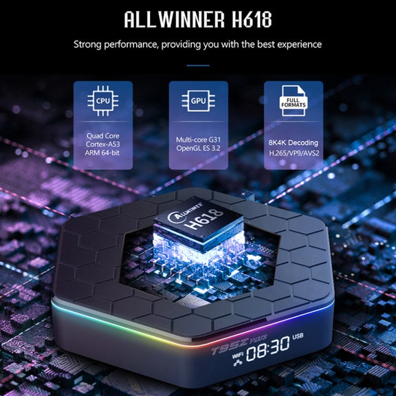 T95Z Plus 8K WiFi6 Android 12.0 Smart TV Box with Remote Control, 4GB+64GB, Allwinner H618 Quad-Core(EU Plug)