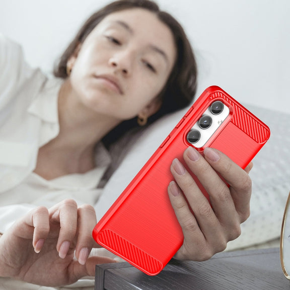 For Samsung Galaxy M55 Brushed Texture Carbon Fiber TPU Phone Case(Red)