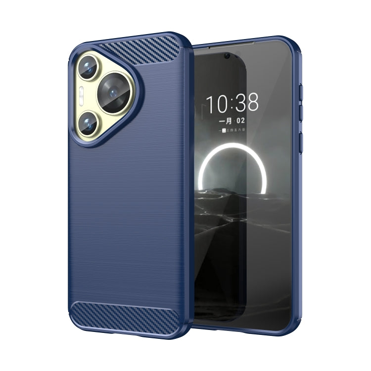 For Huawei Pura 70 Brushed Texture Carbon Fiber TPU Phone Case(Blue)