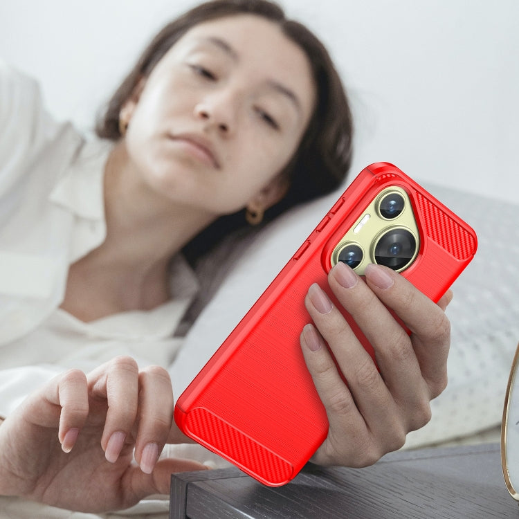 For Huawei Pura 70 Brushed Texture Carbon Fiber TPU Phone Case(Red)
