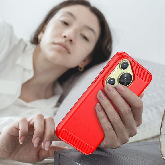 For Huawei Pura 70 Brushed Texture Carbon Fiber TPU Phone Case(Red)