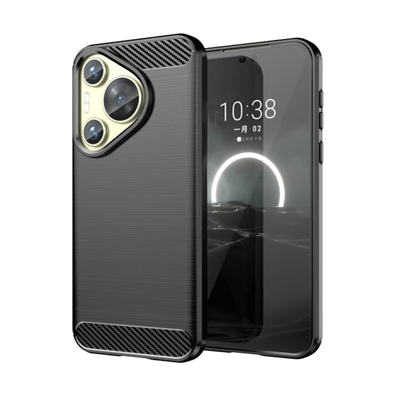 For Huawei Pura 70 Brushed Texture Carbon Fiber TPU Phone Case(Black)
