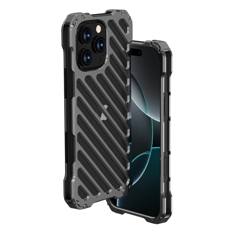 For iPhone 16 Pro Max R-JUST RJ-50 Hollow Breathable Armor Metal Phone Case(Space Grey)