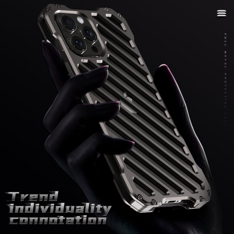 For iPhone 16 R-JUST RJ-50 Hollow Breathable Armor Metal Phone Case(Space Grey)