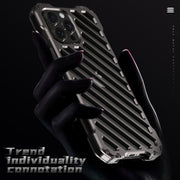 For iPhone 16 R-JUST RJ-50 Hollow Breathable Armor Metal Phone Case(Space Grey)