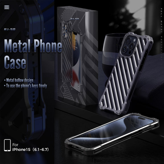 For iPhone 16 Pro R-JUST RJ-50 Hollow Breathable Armor Metal Phone Case(Space Grey)