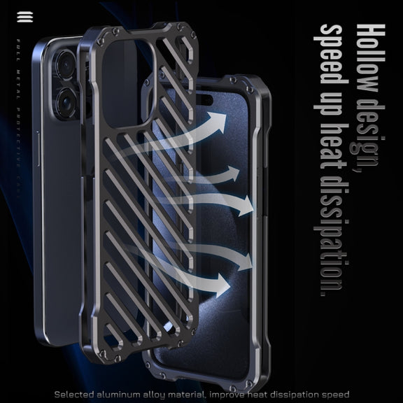 For iPhone 16 Pro R-JUST RJ-50 Hollow Breathable Armor Metal Phone Case(Space Grey)
