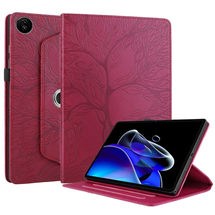 For Realme Pad 2 Tree Life Embossed Rotation Leather Tablet Case(Red)