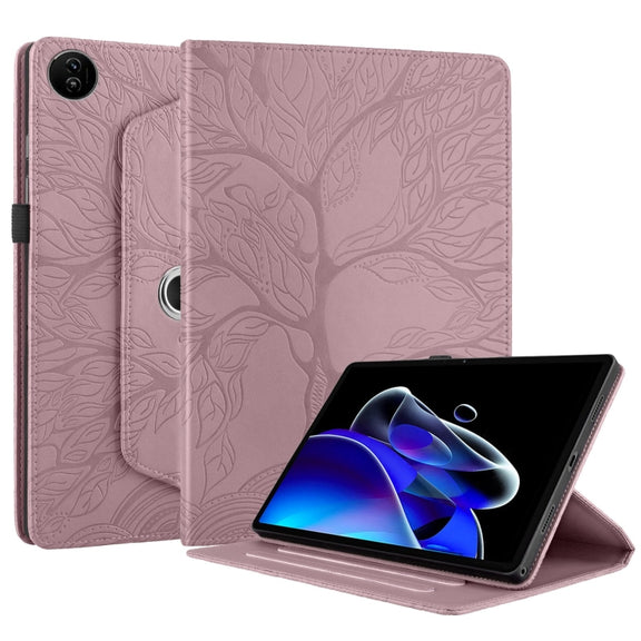 For Realme Pad 2 Tree Life Embossed Rotation Leather Tablet Case(Rose Gold)