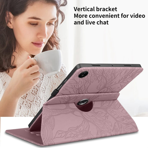 For Realme Pad 2 Tree Life Embossed Rotation Leather Tablet Case(Rose Gold)