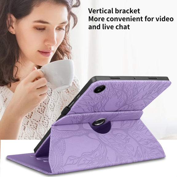 For Realme Pad 2 Tree Life Embossed Rotation Leather Tablet Case(Purple)