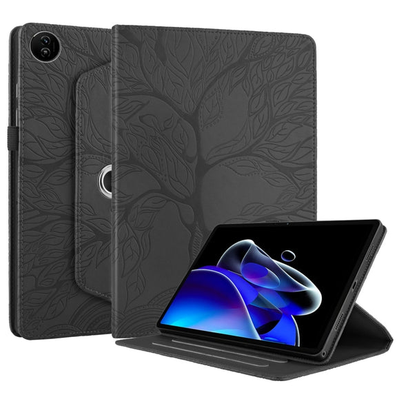 For Realme Pad 2 Tree Life Embossed Rotation Leather Tablet Case(Black)