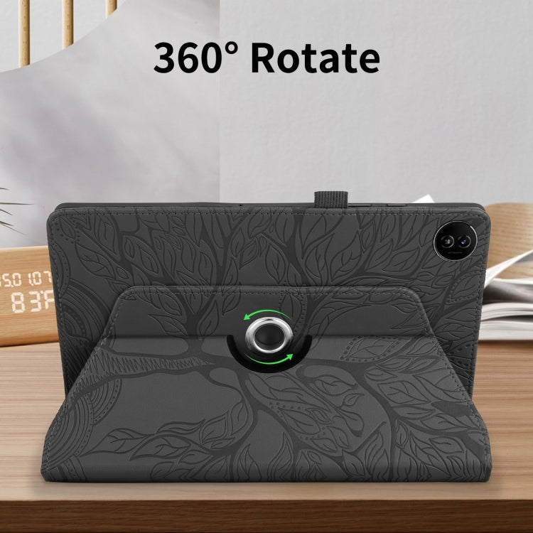 For Realme Pad 2 Tree Life Embossed Rotation Leather Tablet Case(Black)