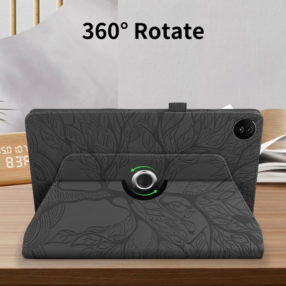 For Realme Pad 2 Tree Life Embossed Rotation Leather Tablet Case(Black)