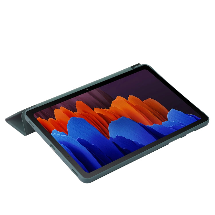 For Samsung Galaxy Tab S9+ / S10+ 3-Fold Holder Silicone Leather Tablet Case(Dark Green)