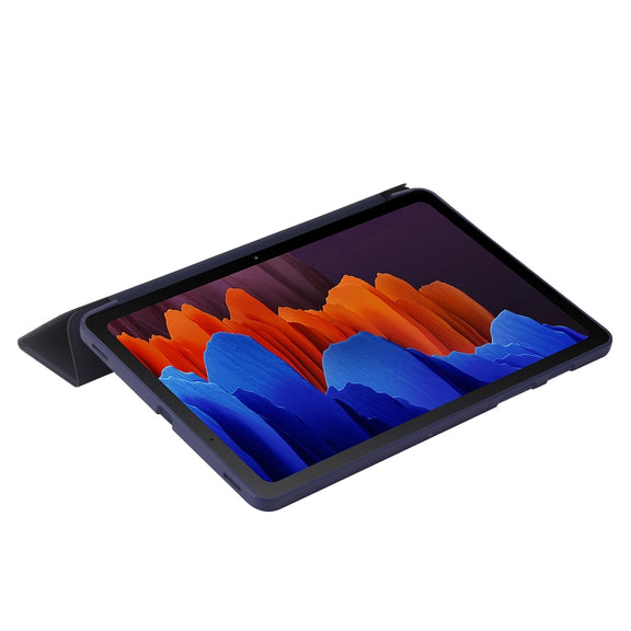 For Samsung Galaxy Tab S9+ / S10+ 3-Fold Holder Silicone Leather Tablet Case(Dark Blue)