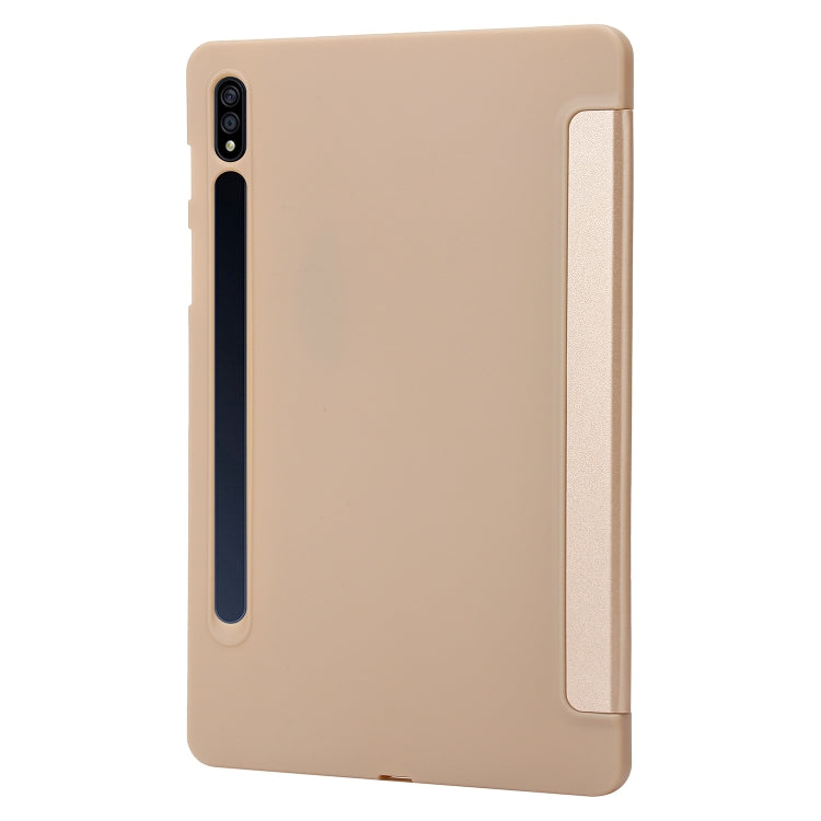 For Samsung Galaxy Tab S9 3-Fold Holder Silicone Leather Tablet Case(Gold)
