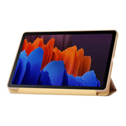 For Samsung Galaxy Tab S9 3-Fold Holder Silicone Leather Tablet Case(Gold)
