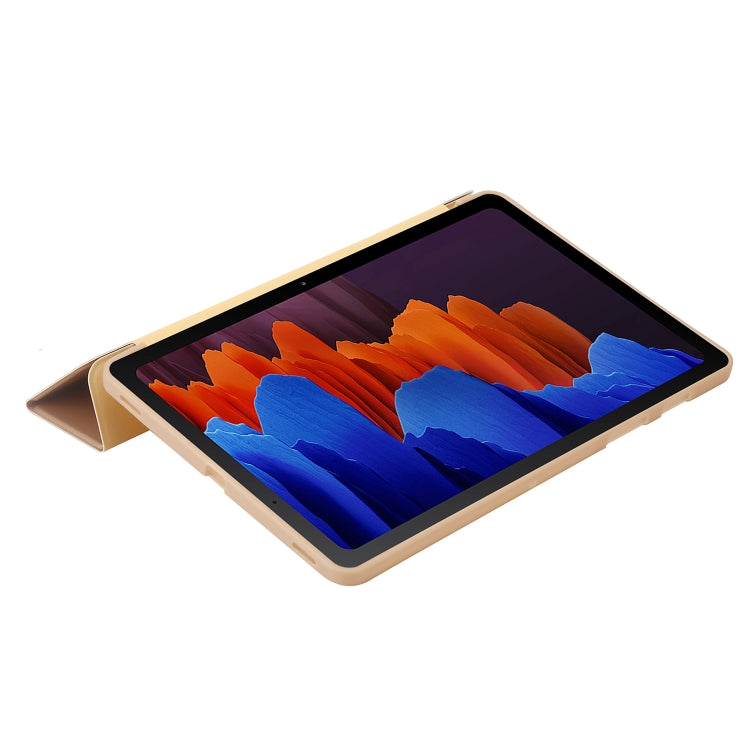 For Samsung Galaxy Tab S9 3-Fold Holder Silicone Leather Tablet Case(Gold)