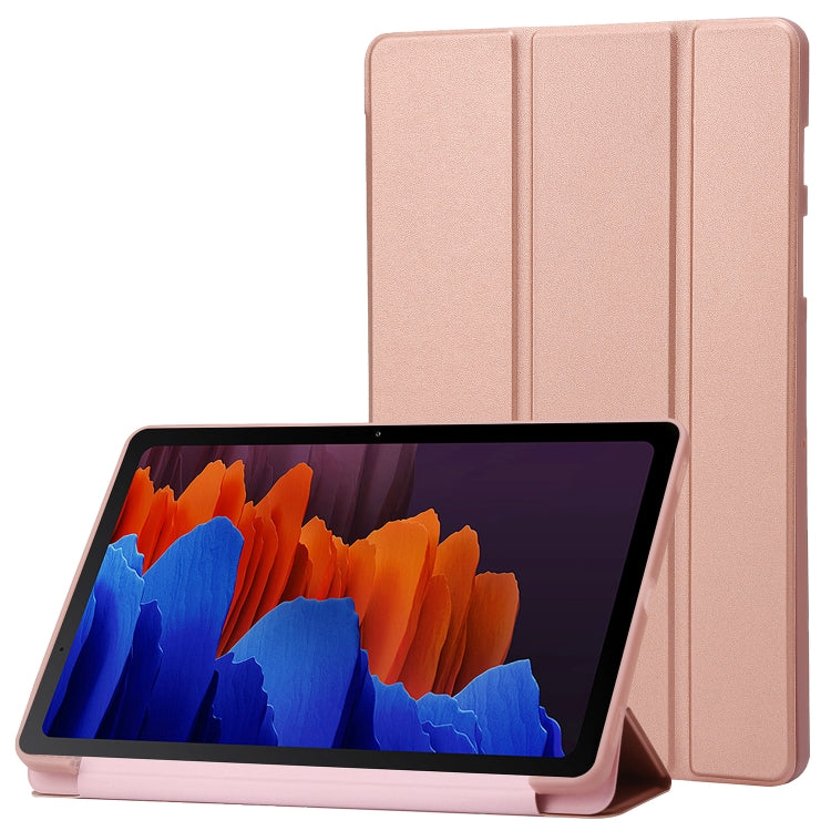 For Samsung Galaxy Tab S9 3-Fold Holder Silicone Leather Tablet Case(Rose Gold)