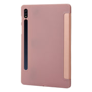 For Samsung Galaxy Tab S9 3-Fold Holder Silicone Leather Tablet Case(Rose Gold)