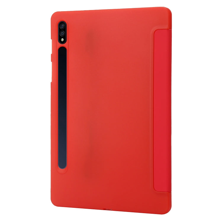 For Samsung Galaxy Tab S9 3-Fold Holder Silicone Leather Tablet Case(Red)