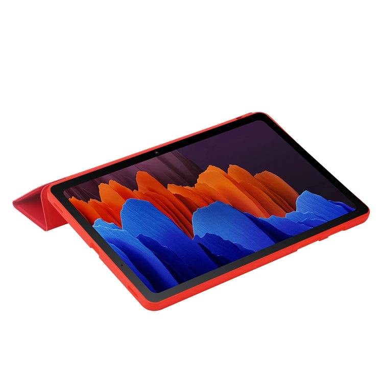 For Samsung Galaxy Tab S9 3-Fold Holder Silicone Leather Tablet Case(Red)