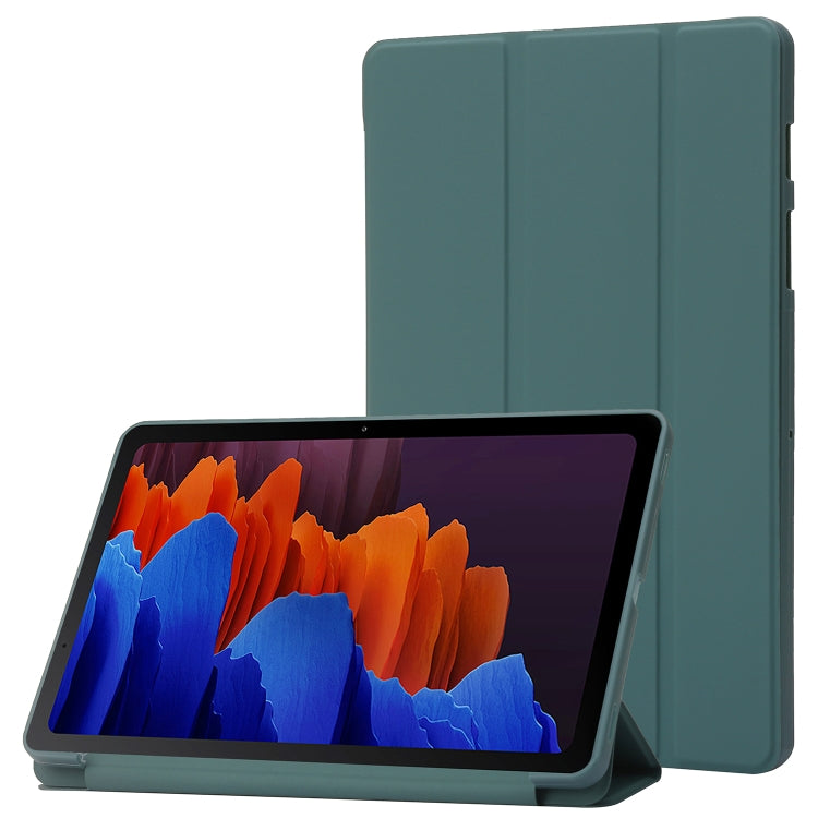 For Samsung Galaxy Tab S9 3-Fold Holder Silicone Leather Tablet Case(Dark Green)