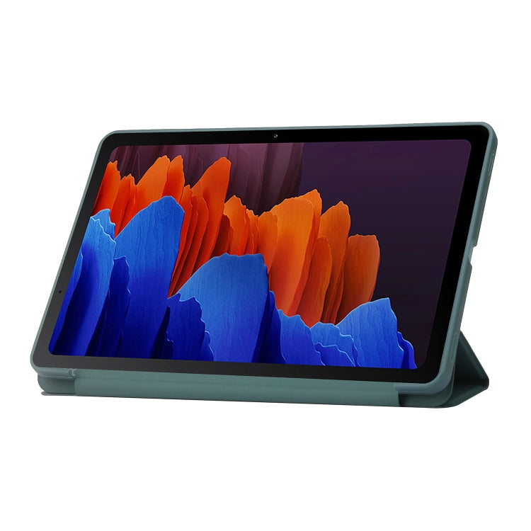 For Samsung Galaxy Tab S9 3-Fold Holder Silicone Leather Tablet Case(Dark Green)