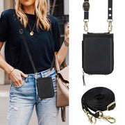 For Motorola Razr 40 Ultra Long and Short Lanyard Zipper Card Slot Foldable Phone Case(Black)