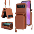 For Motorola Razr 40 Long and Short Lanyard Zipper Card Slot Foldable Phone Case(Brown) - Motorola Cases by PMC TechLife | Online Shopping South Africa | PMC TechLife | Buy Now Pay Later Mobicred