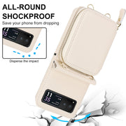 For Motorola Razr 40 Long and Short Lanyard Zipper Card Slot Foldable Phone Case(Beige)