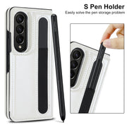 For Samsung Galaxy Z Fold4 Double Buckle Card Slot Foldable Phone Case with Pen Slot(White)
