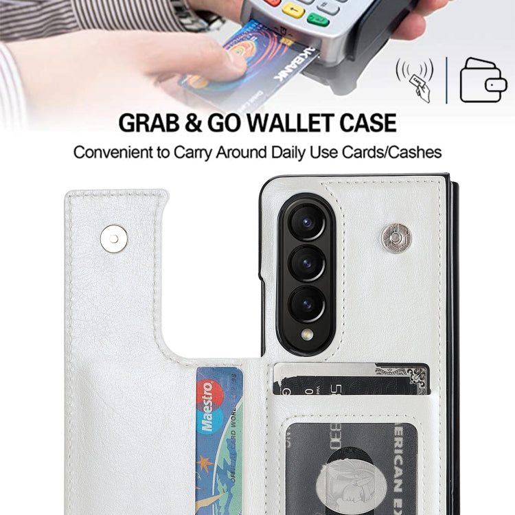 For Samsung Galaxy Z Fold4 Double Buckle Card Slot Foldable Phone Case with Pen Slot(White)