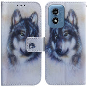 For Motorola Moto G Play 4G 2024 Coloured Drawing Flip Leather Phone Case(White Wolf)
