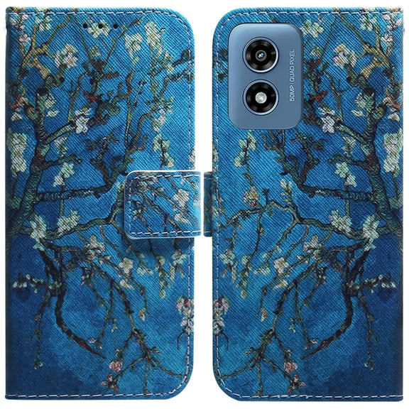 For Motorola Moto G Play 4G 2024 Coloured Drawing Flip Leather Phone Case(Apricot)