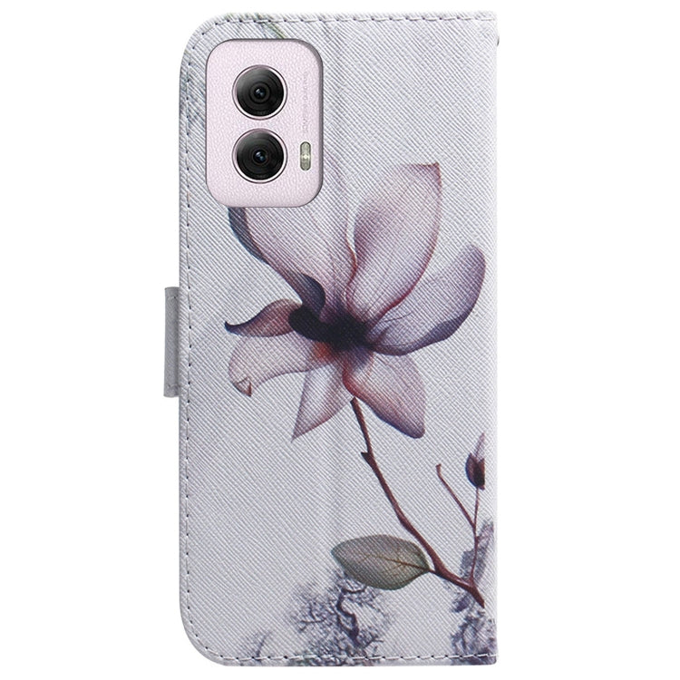 For Motorola Moto G Power 5G 2024 Coloured Drawing Flip Leather Phone Case(Magnolia)