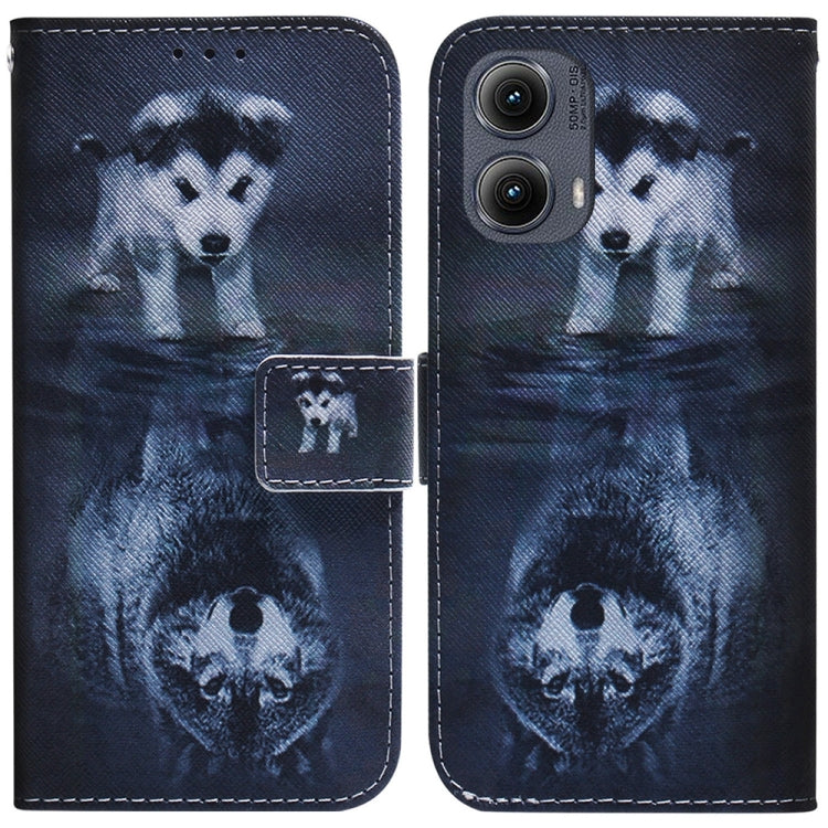 For Motorola Edge 2024 Coloured Drawing Flip Leather Phone Case(Wolf and Dog)