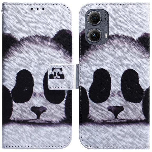 For Motorola Edge 2024 Coloured Drawing Flip Leather Phone Case(Panda)