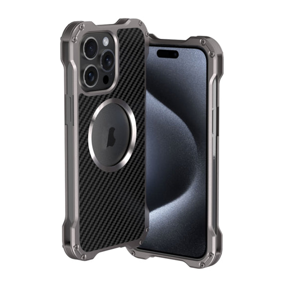 For iPhone 15 Pro R-JUST RJ51 Hollow MagSafe Magnetic Metal Phone Case(Space Grey)