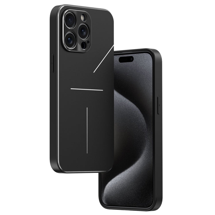 For iPhone 15 Pro R-JUST RJ52 3-Line Style Metal TPU Shockproof Phone Case(Black)