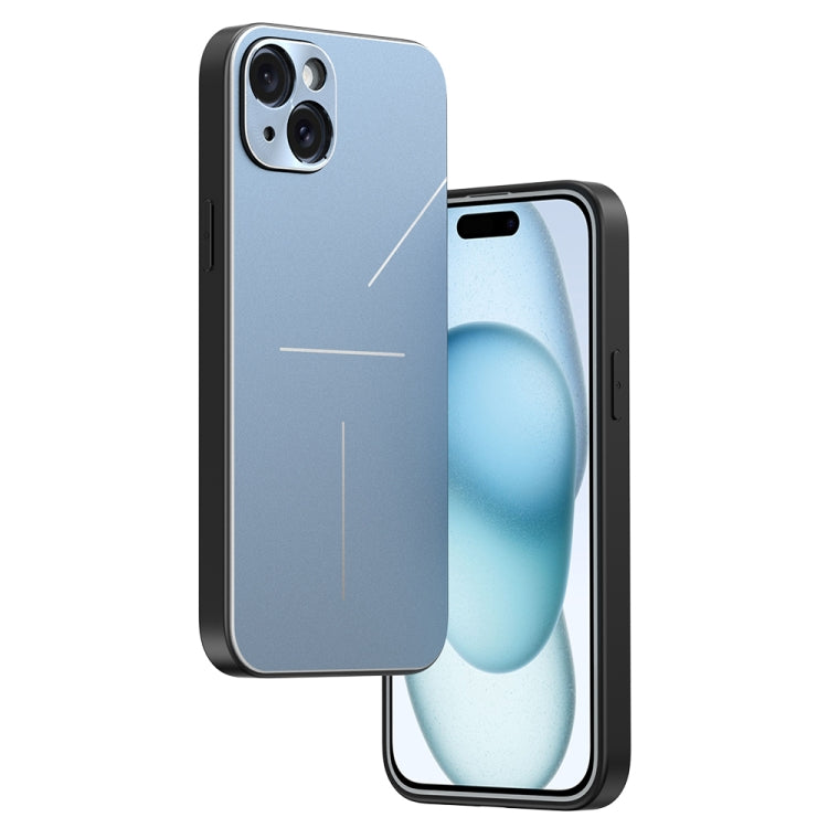 For iPhone 15 R-JUST RJ52 3-Line Style Metal TPU Shockproof Phone Case(Blue)