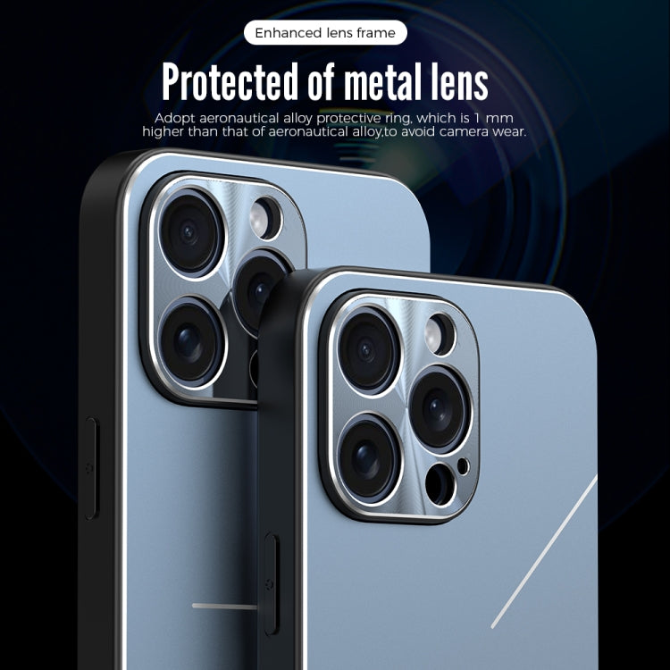 For iPhone 15 Plus R-JUST RJ52 3-Line Style Metal TPU Shockproof Phone Case(Blue)